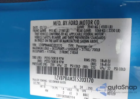 2014 Ford Mustang V6 Premium из США, поврежденный, VIN 1ZVBP8AM3E5203170